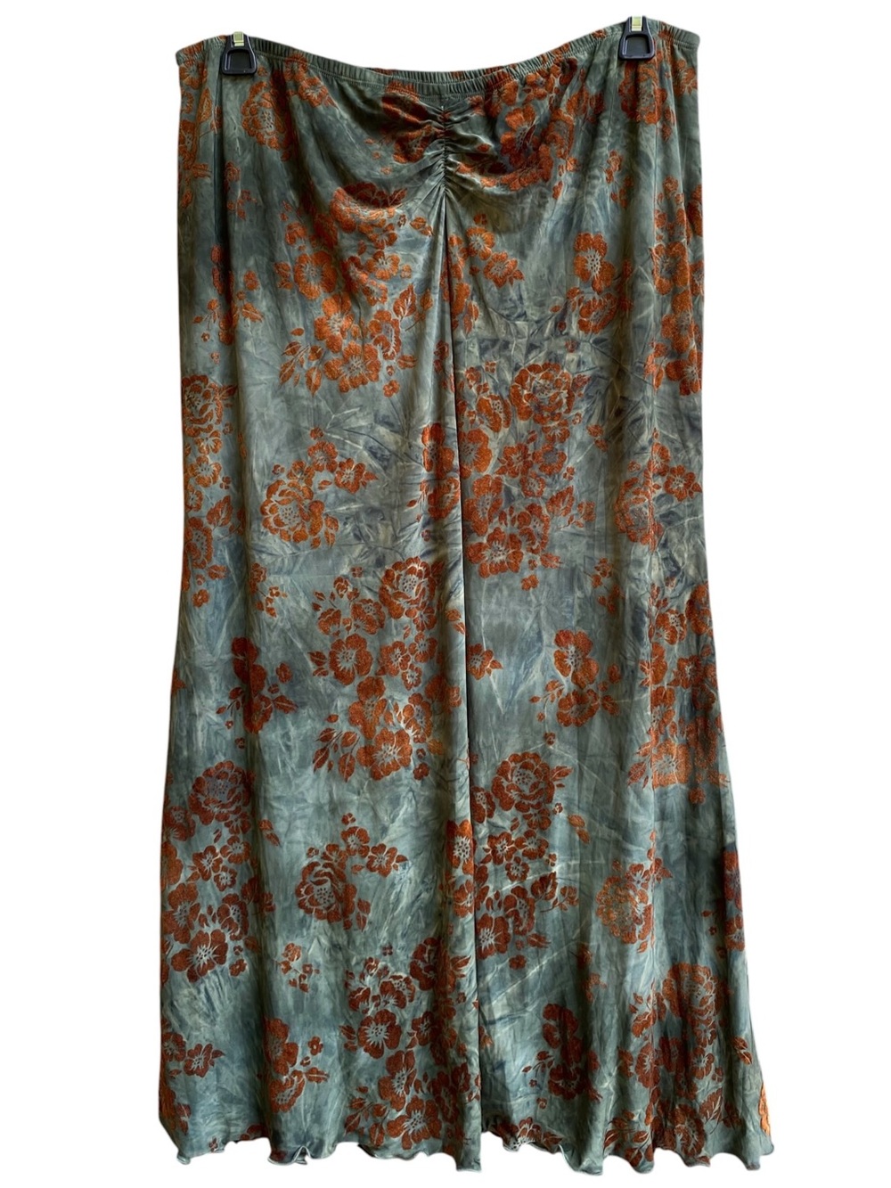 Cider Womens Green Brown Floral Ruched Maxi Skirt Plus Size 2XL Boho Cottagecore